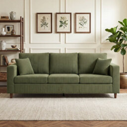 Homcom 3 Seater Sofa With Wide Seat, Corduroy Upholstered, Green - thumbnail 8