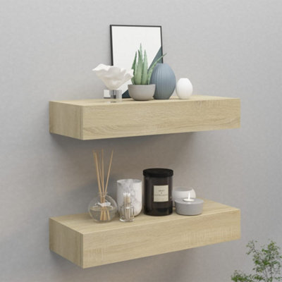 Berkfield Wall-Mounted Drawer Shelves 2 Pcs Oak 60X23.5X10Cm Mdf - image 1