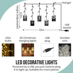 Festive Fix Christmas Window Light 54 Led 3D Square Pendant Usb Powered Water-Resistant String Lights Indoor & Outdoor Xmas Decor - thumbnail 2