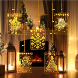 Festive Fix Christmas Window Light 54 Led 3D Square Pendant Usb Powered Water-Resistant String Lights Indoor & Outdoor Xmas Decor