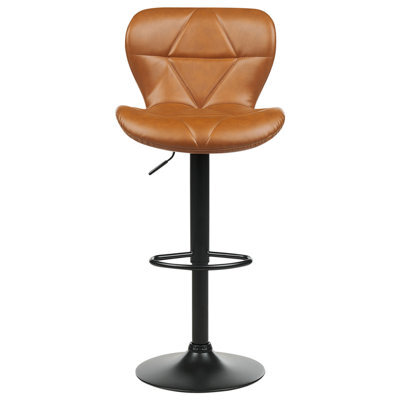 Wyld And Coco Luxeliving Set Of 2 Golden Brown Faux Leather Swivel Bar Stools, Adjustable Height - image 1