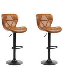 Wyld And Coco Luxeliving Set Of 2 Golden Brown Faux Leather Swivel Bar Stools, Adjustable Height - thumbnail 3