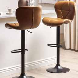 Wyld And Coco Luxeliving Set Of 2 Golden Brown Faux Leather Swivel Bar Stools, Adjustable Height - thumbnail 2