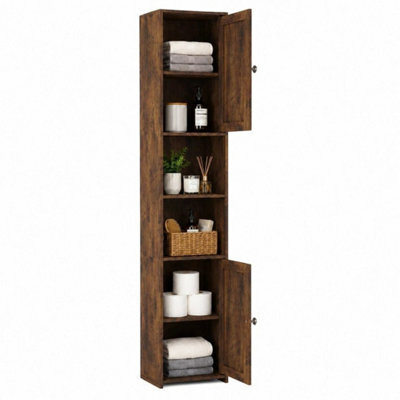 Rustic Oak Tall Bathroom Storage Cabinet 2 Door Mdf Freestanding - image 1
