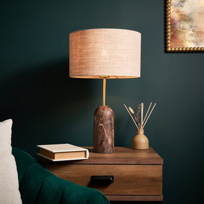 Inlight Mascardi Round Printed Matt Brown & Natural Marble Effect Table Lamp - image 1