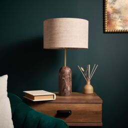Inlight Mascardi Round Printed Matt Brown & Natural Marble Effect Table Lamp - thumbnail 8