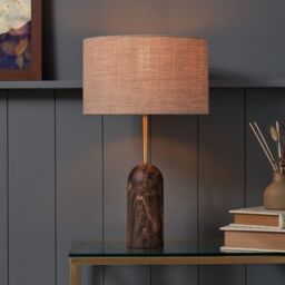 Inlight Mascardi Round Printed Matt Brown & Natural Marble Effect Table Lamp - thumbnail 7