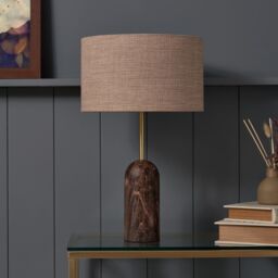 Inlight Mascardi Round Printed Matt Brown & Natural Marble Effect Table Lamp - thumbnail 3