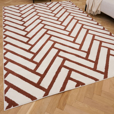 The Rugs Loft Terra And Ivory Herringbone Living Room Area Rug And Runners Soft Pile - image 1