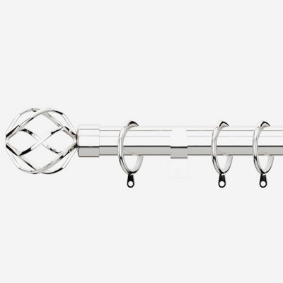 Polished Chrome 28mm Cage Fixed Length Metal Curtain Pole 105Cm - image 1