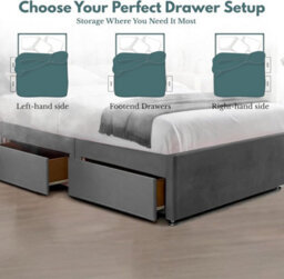 Grey Plush 5Ft King Size Bed With Matttress  2 Storage Drawers And 20 Inch Vertical Line Headboard - thumbnail 3