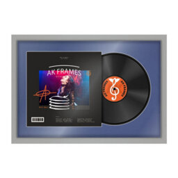 "AK Frames 25X17"" Light Grey Modern Vinyl Record Frame With Blue Mount For 12 Inch Lp Cover & Disc - Overlapped Design"