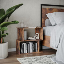 Urbn-Living Urbnliving 60Cm Width Rustic Brown 2-Tier Bookcase Irregular Storage Shelf Wooden Shelving Display Organiser Unit