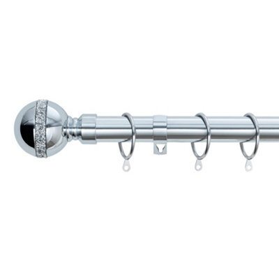 A.unique Home Diamante Ball Metal Extendable Curtain Pole With Rings And Fittings (25/28mm) - Nickel, 120Cm - 220Cm Approx - image 1
