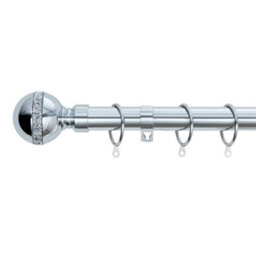 A.unique Home Diamante Ball Metal Extendable Curtain Pole With Rings And Fittings (25/28mm) - Nickel, 120Cm - 220Cm Approx - thumbnail 1