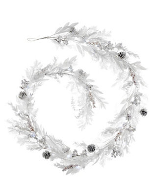 Werchristmas White Pre-Lit Garland With Pinecones And Berries 9 Ft - image 1