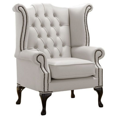 Chesterfield High Back Wing Chair Shelly Almond Leather Bespoke In Queen Anne Style - image 1