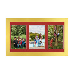 AK Frames 40X20Cm Gold Modern Multi Photo Frame With Crimson Mount - Holds 3 Apertures (3X) 6X4 Photos - thumbnail 1