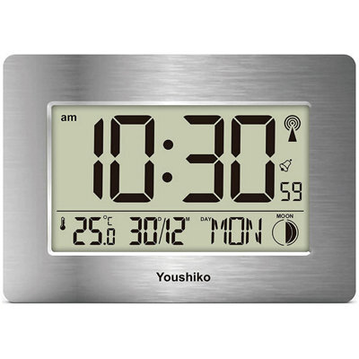 Youshiko Radio Controlled Lcd Wall Mountable And Desk Clock ( Silver ) - image 1
