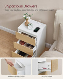 Songmics Nightstand Set With Power Strips, Bedside Tables With Drawers, Usb Outlets, Cloud White And Almond Yellow - thumbnail 5