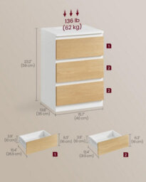 Songmics Nightstand Set With Power Strips, Bedside Tables With Drawers, Usb Outlets, Cloud White And Almond Yellow - thumbnail 2
