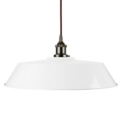 White Large Chancery Painted Dome Pendant Light With Black Nickel Lamp Holder And Brown Twisted Cable - Se Home - image 1