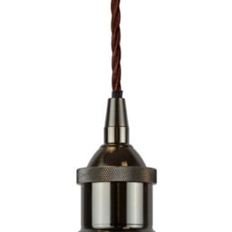 White Large Chancery Painted Dome Pendant Light With Black Nickel Lamp Holder And Brown Twisted Cable - Se Home - thumbnail 3