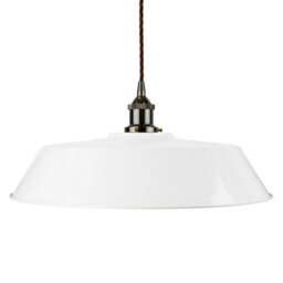 White Large Chancery Painted Dome Pendant Light With Black Nickel Lamp Holder And Brown Twisted Cable - Se Home - thumbnail 1