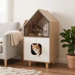 Cat Litter Box Enclosure 3 In 1 Hidden Cat House Cabinet With Shelf And Fence - thumbnail 5
