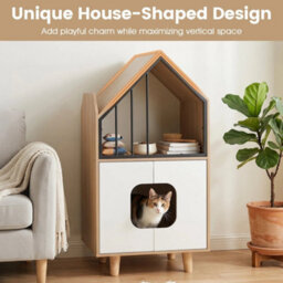 Cat Litter Box Enclosure 3 In 1 Hidden Cat House Cabinet With Shelf And Fence - thumbnail 6