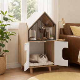 Cat Litter Box Enclosure 3 In 1 Hidden Cat House Cabinet With Shelf And Fence - thumbnail 3