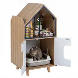 Cat Litter Box Enclosure 3 In 1 Hidden Cat House Cabinet With Shelf And Fence - thumbnail 1