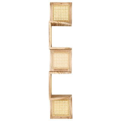 Wyld And Coco Corner Wall Bookcase 4-Tier Light Brown Paulownia Wood, Narrow Corner Shelving (W19 X D19 X H101Cm) - image 1