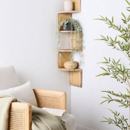 Wyld And Coco Corner Wall Bookcase 4-Tier Light Brown Paulownia Wood, Narrow Corner Shelving (W19 X D19 X H101Cm) - thumbnail 2