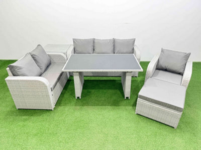 Fimous Rattan Outdoor Table Reclining Chair Sofa Set With Side Table Big Stool Light Grey 7 Seater - image 1