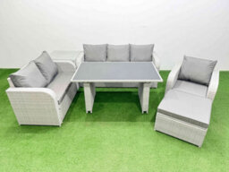 Fimous Rattan Outdoor Table Reclining Chair Sofa Set With Side Table Big Stool Light Grey 7 Seater - thumbnail 1