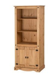 Mercers Furniture Corona 2 Door Bookcase Open Display Cabinet Solid Wood Pine Wooden With Mexican Styling - thumbnail 4