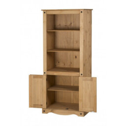 Mercers Furniture Corona 2 Door Bookcase Open Display Cabinet Solid Wood Pine Wooden With Mexican Styling - thumbnail 2