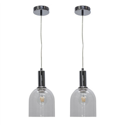 First Choice Lighting Set Of 2 Belten - Clear Glass Cloche Chrome Deco Pendant Fittings - image 1