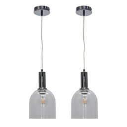 First Choice Lighting Set Of 2 Belten - Clear Glass Cloche Chrome Deco Pendant Fittings - thumbnail 1
