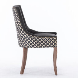 HomeTouch Bewley Set Of 4 Linen Upholstered Kitchen Dining Chairs With High Back And Oak Legs Vintage Accent Chairs Black - thumbnail 8