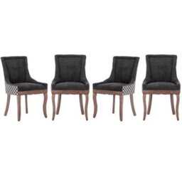 HomeTouch Bewley Set Of 4 Linen Upholstered Kitchen Dining Chairs With High Back And Oak Legs Vintage Accent Chairs Black