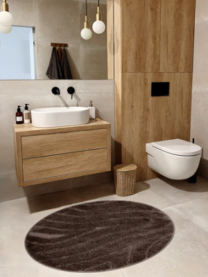 RugsX Bathroom Rug Supreme Circle Waves, Non-Slip, Soft - Brown Circle 67 Cm - image 1