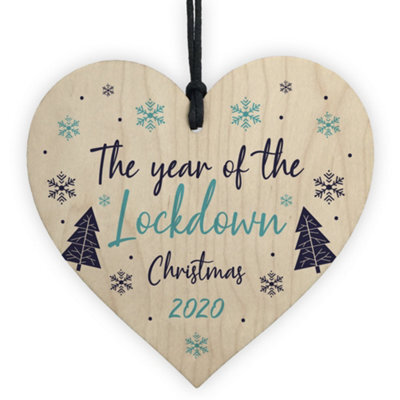 Red Ocean Lockdown Christmas Tree Decoration Wooden Heart Memory Plaque Family Gift - image 1