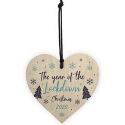 Red Ocean Lockdown Christmas Tree Decoration Wooden Heart Memory Plaque Family Gift - thumbnail 5