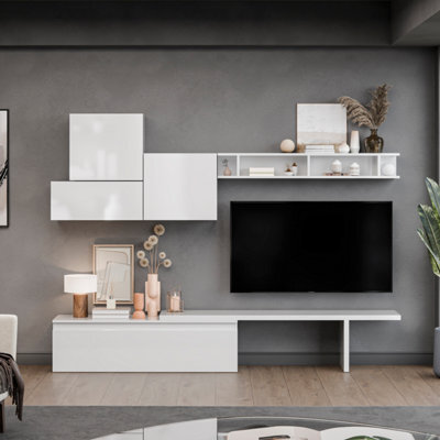 Decorotika Estoril Moduler Modern Tv Unit Wall Mount Customizable Layout High Gloss White - image 1