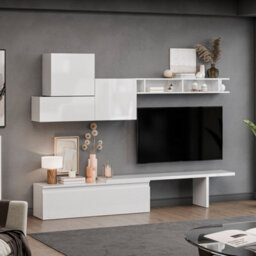 Decorotika Estoril Moduler Modern Tv Unit Wall Mount Customizable Layout High Gloss White - thumbnail 3