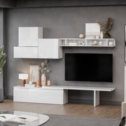 Decorotika Estoril Moduler Modern Tv Unit Wall Mount Customizable Layout High Gloss White - thumbnail 2