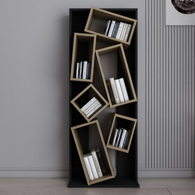 Decorotika Carmen Assymetrical Design Bookshelf, Shelving Unit, Display Unit With 6 Shelves Black & Oud - image 1
