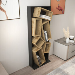 Decorotika Carmen Assymetrical Design Bookshelf, Shelving Unit, Display Unit With 6 Shelves Black & Oud - thumbnail 2
